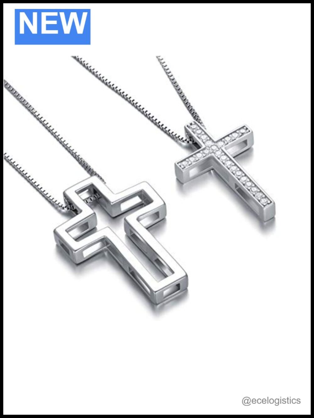 925 Sterling Silver Matching Cross Necklace Set Diamond Cut CZ 2pc